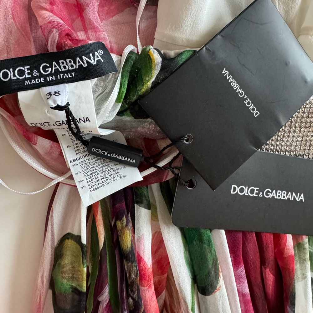 Dolce & Gabbana Peony Print Chiffon Dress With Crystal Belt - Picture 13 of 14